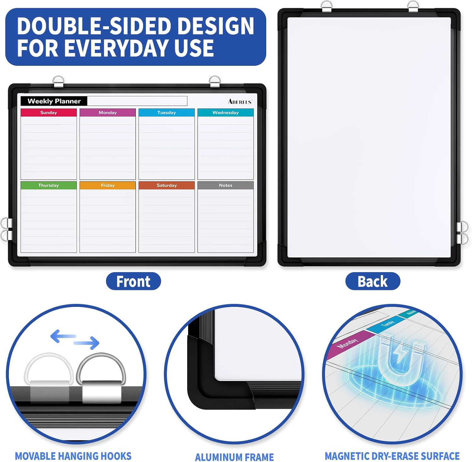 Detalle de ABERLLS 16" x 12" Double-Sided Weekly Magnetic Whiteboard