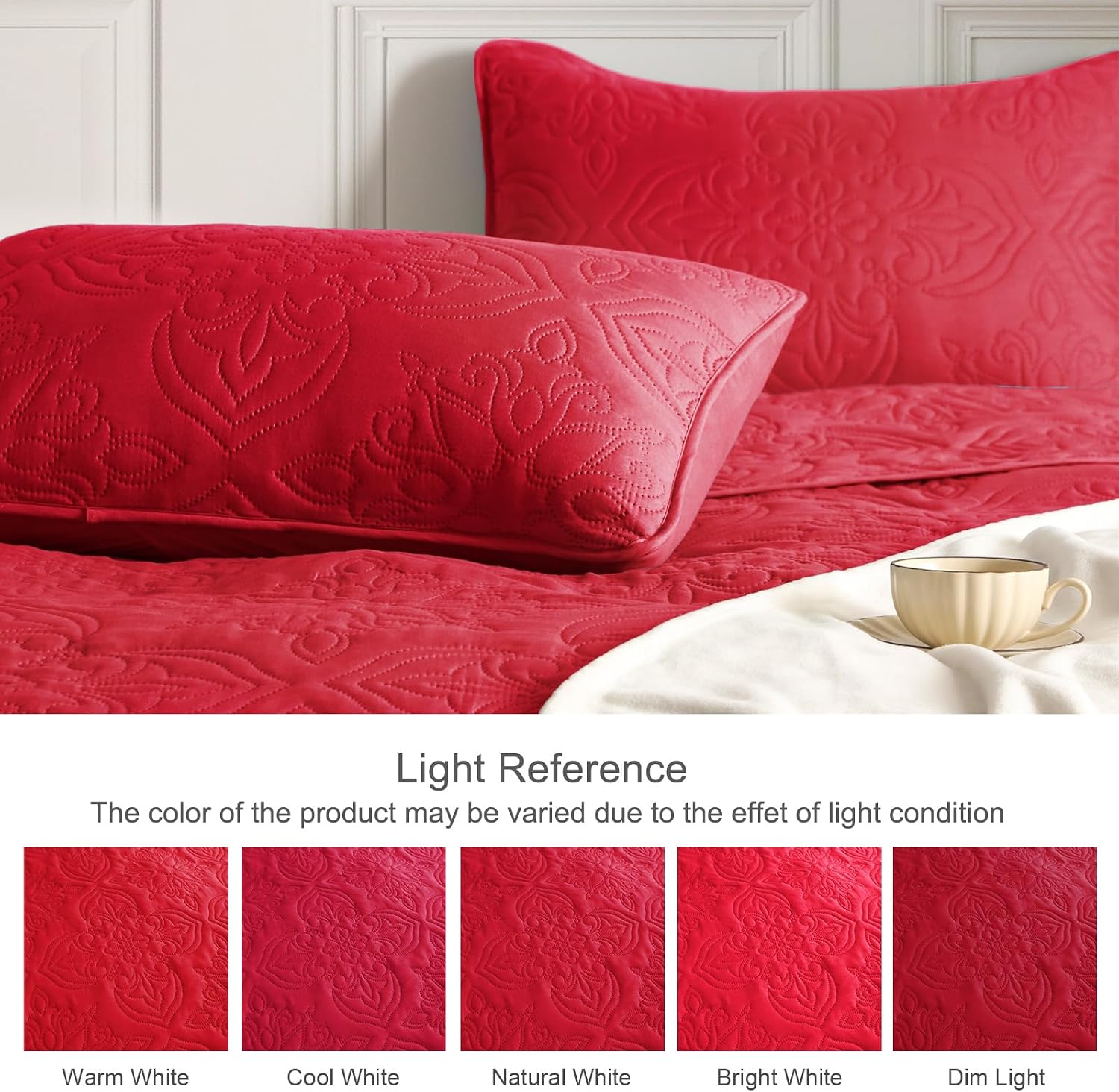 Detalle de Whale Flotilla WFQS-DIA-CKRD Cal King Quilt Set, Reversible Red Damask