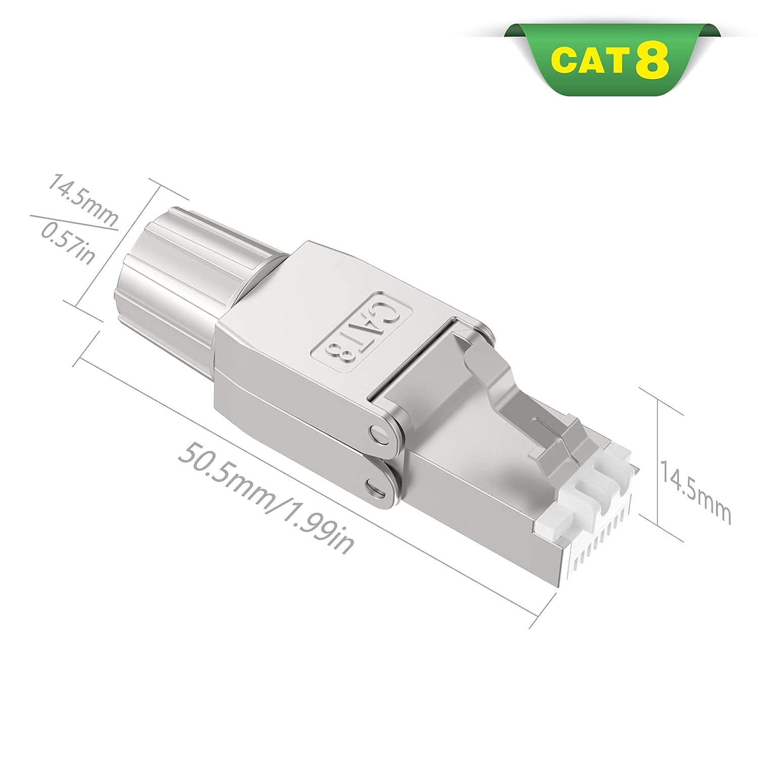 Detalle 2 de VCELINK RJ45 Stecker Werkzeuglos für Verlegekabel Cat8/Cat7 – 2 Stück