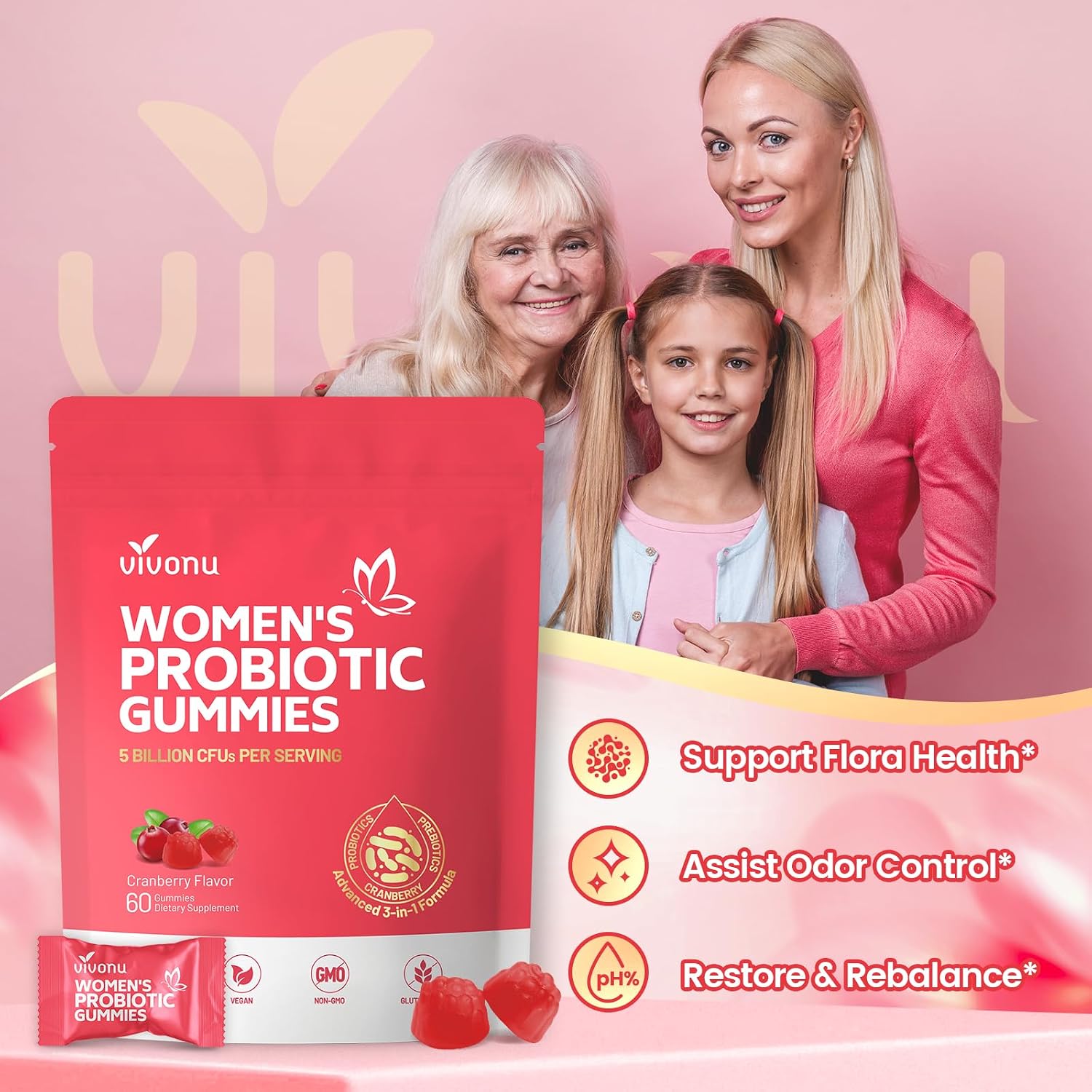 Detalle 2 de VivoNu Vaginale Probiotika Gummies für Frauen 60