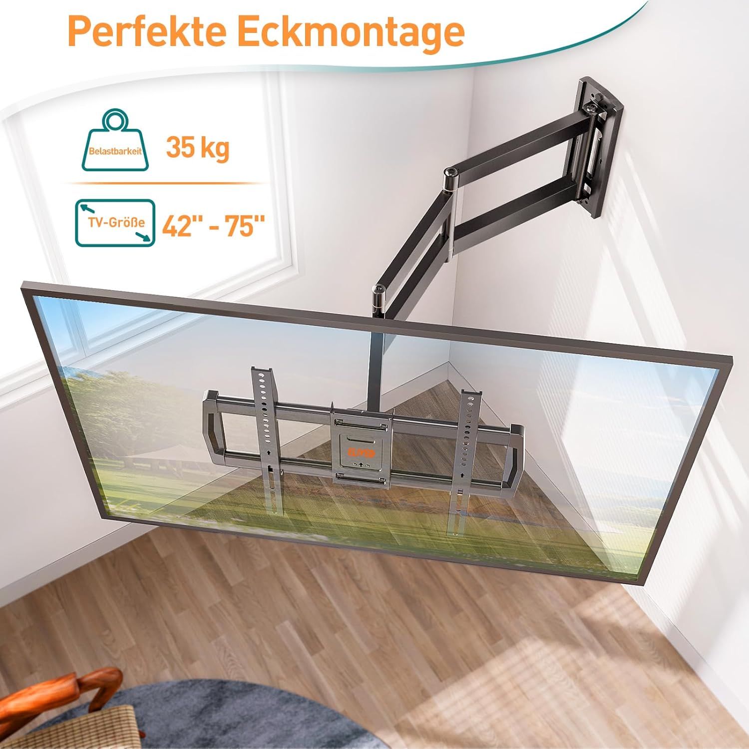 Thumbnail 3 de ELIVED TV-Wandhalterung EV3037 mit 762 mm Langem Gelenkarm (bis 35 kg) für 42–75" TVs