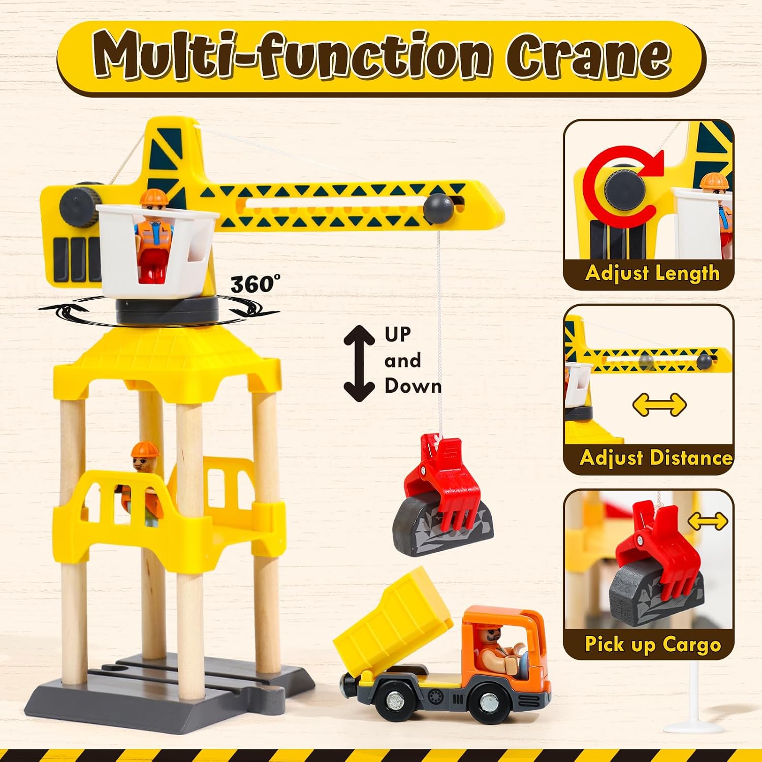 Thumbnail 3 de Lehoo Castle 68pc Toddler Construction Train Set with Crane (Wooden Railway Toy, ages 3+)