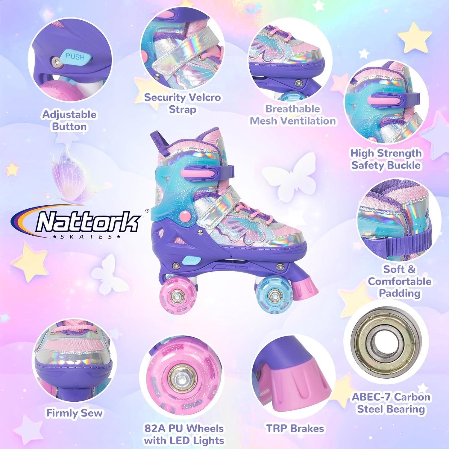 Thumbnail 2 de Nattork Kids Quad Roller Skates, 4-Size Adjustable