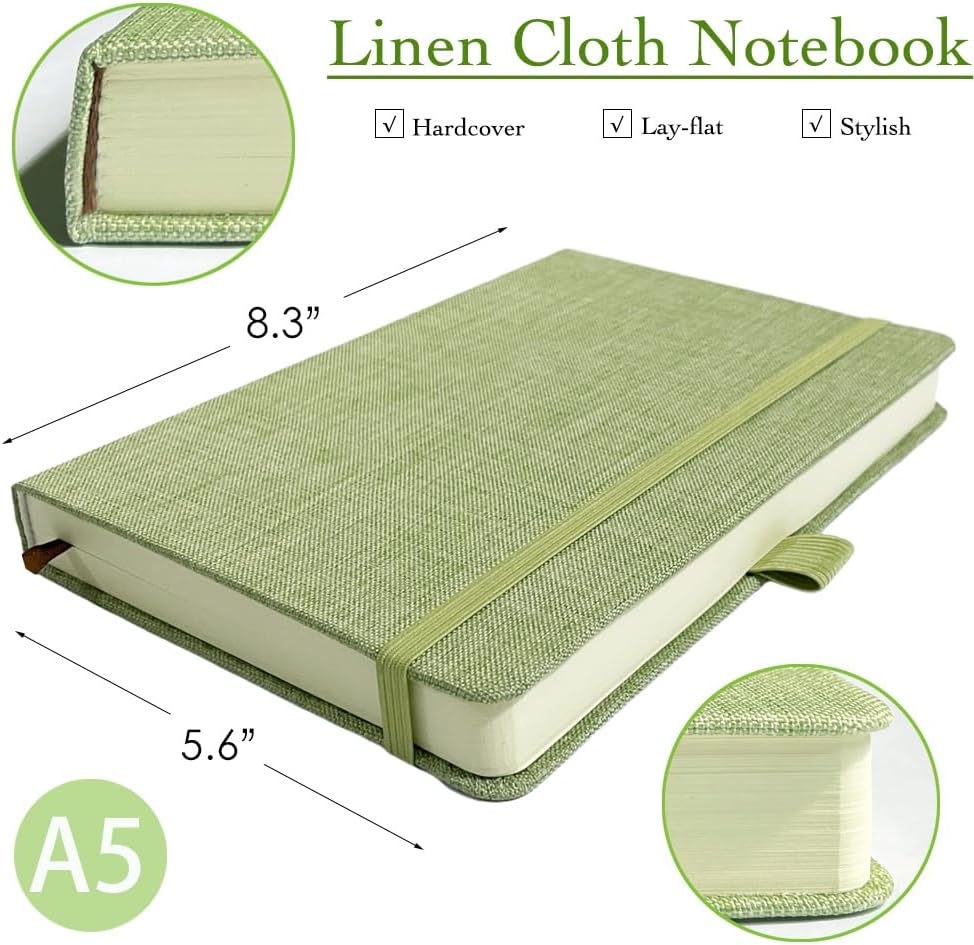 Detalle de ipoul ipoul-003-string-linen A5 Linen Notebook, Green, Lay-Flat Hardcover