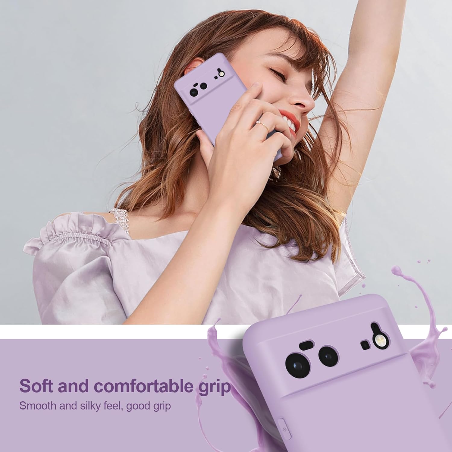 Thumbnail 3 de Btstring Silikonhülle für Google Pixel 6 – Ganzkörper-Case mit Mikrofaserschutz (helles Lila)