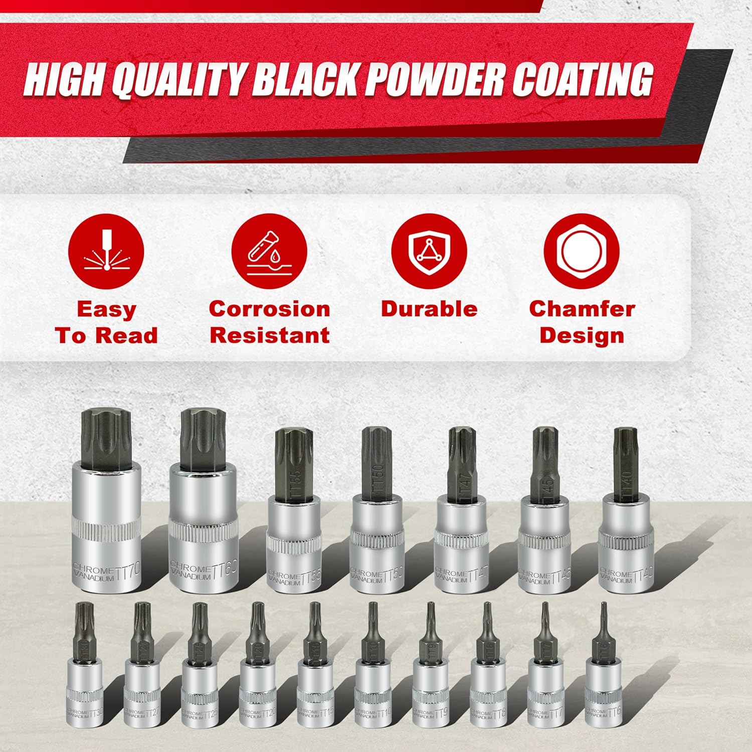 Thumbnail 3 de EACELIY 64-Piece Master Torx Bit Socket Set and External Torx Sockets (E4–E24, T6–T70, TT6–TT70, TP8–TP60)
