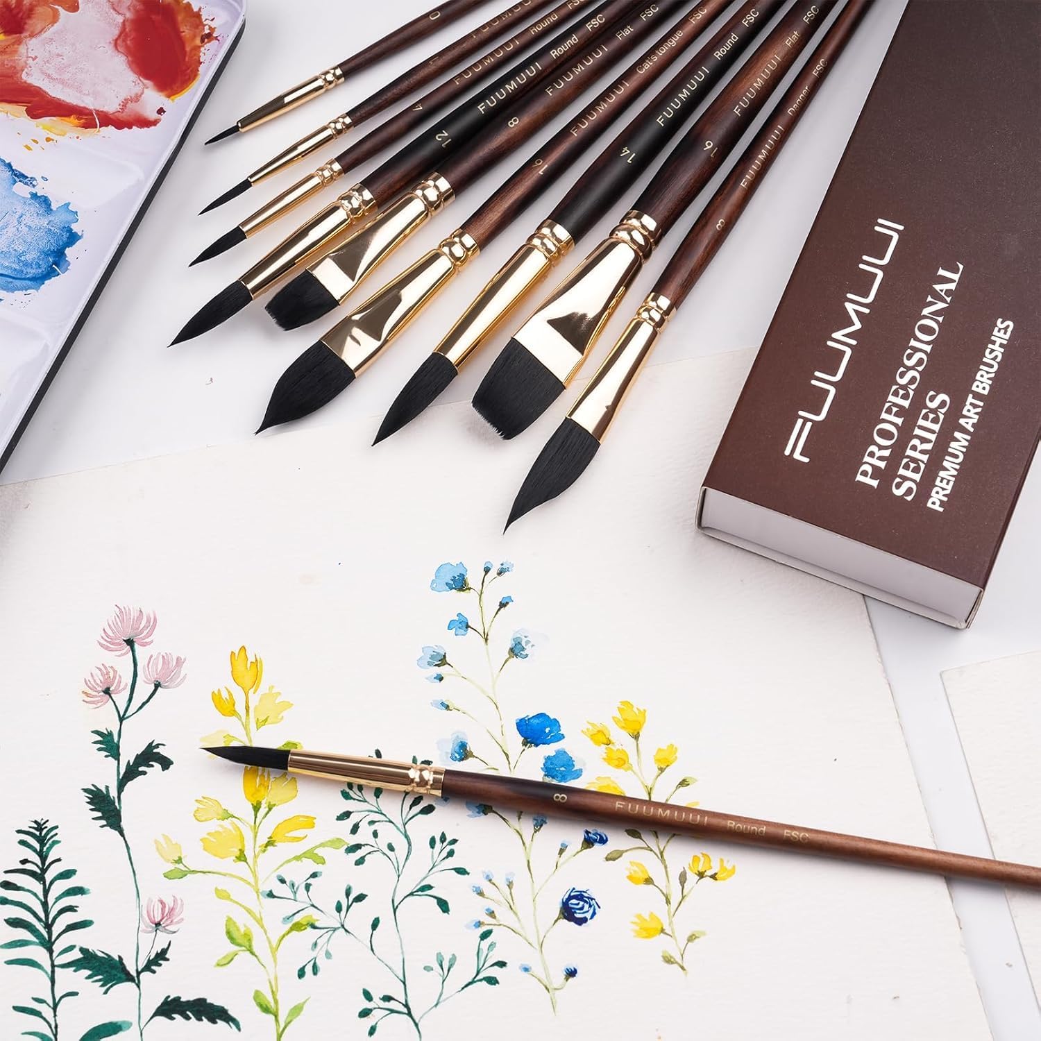 Detalle de Fuumuui 10-piece synthetic squirrel-hair watercolour brush set (multiple shapes)