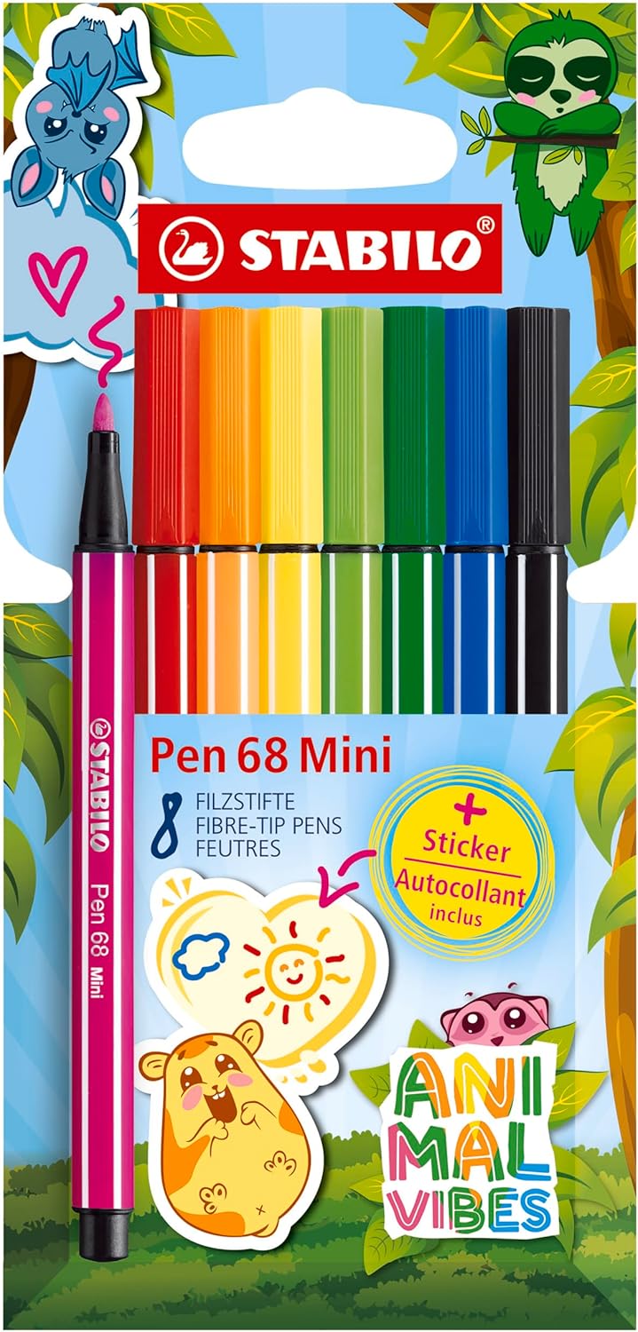 Detalle de STABILO Premium-Filzstift Pen 68 Mini Animal Vibes 8er Pack – 8 Farben