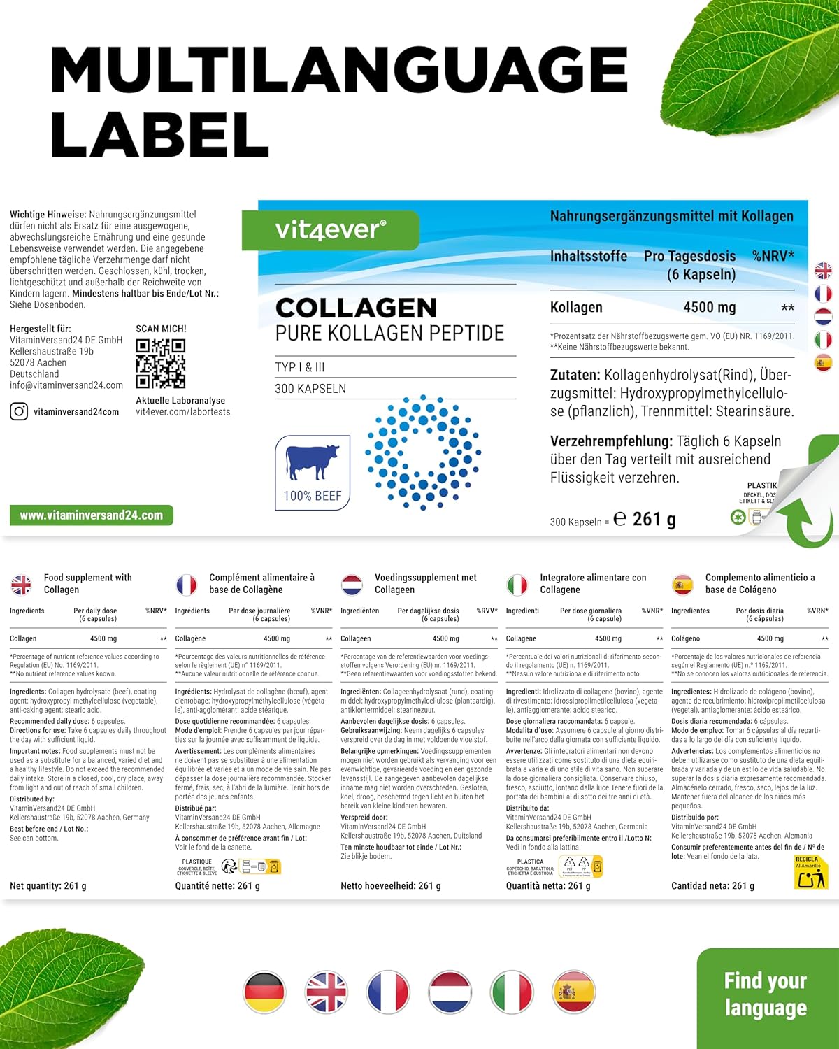 Thumbnail 6 de vit4ever Collagen 300 Kapseln Hochdosiert