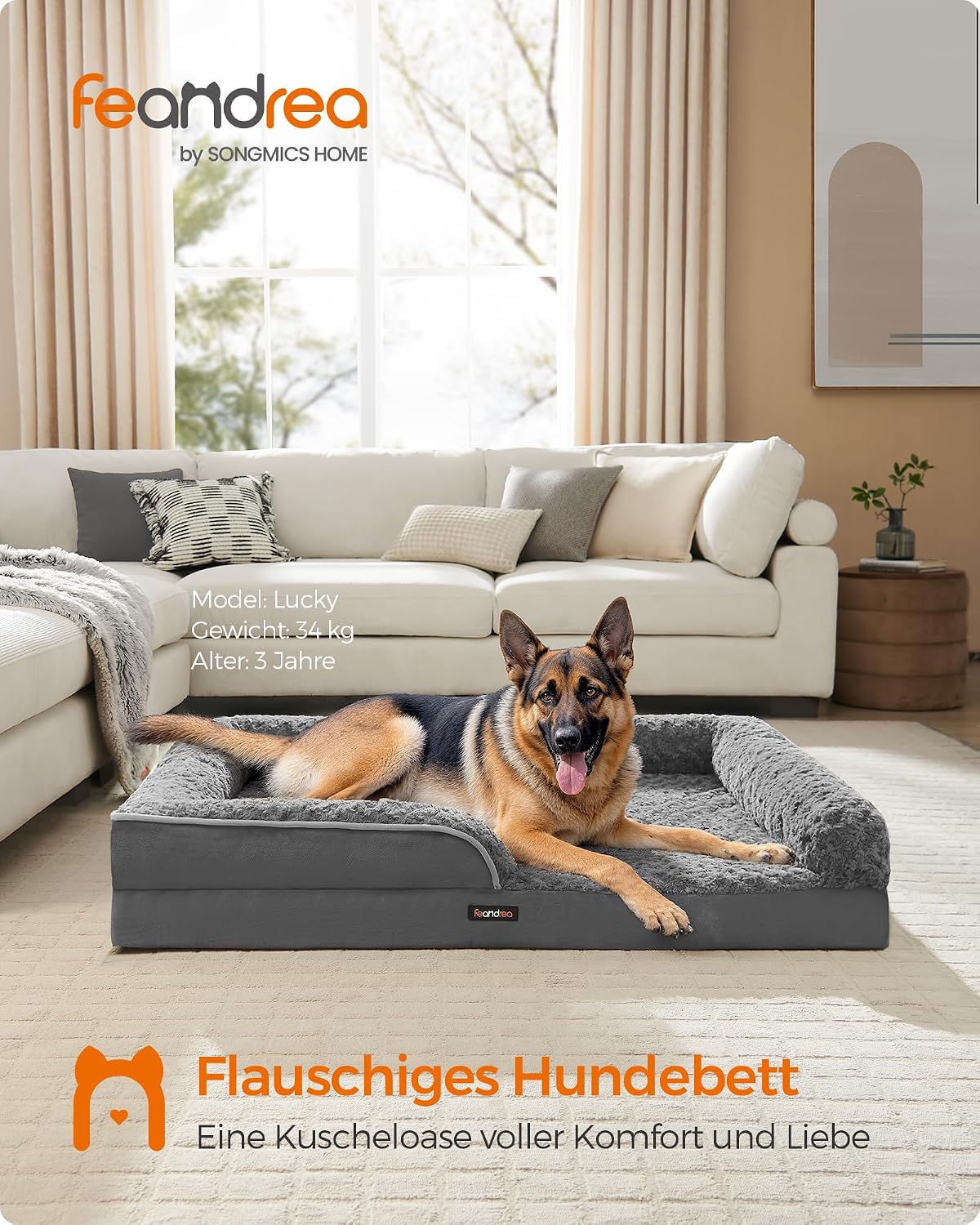 Detalle 2 de Feandrea PGW254G02 orthopädisches Hundebett 122×85×16 cm