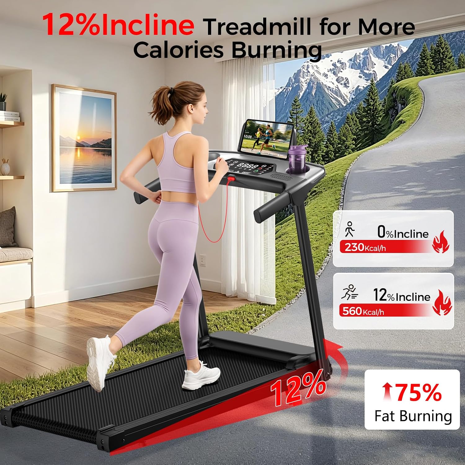 Detalle 2 de ShineMaos Walking Pad Treadmill with Handlebar, Folding Design, 3.0 HP Motor