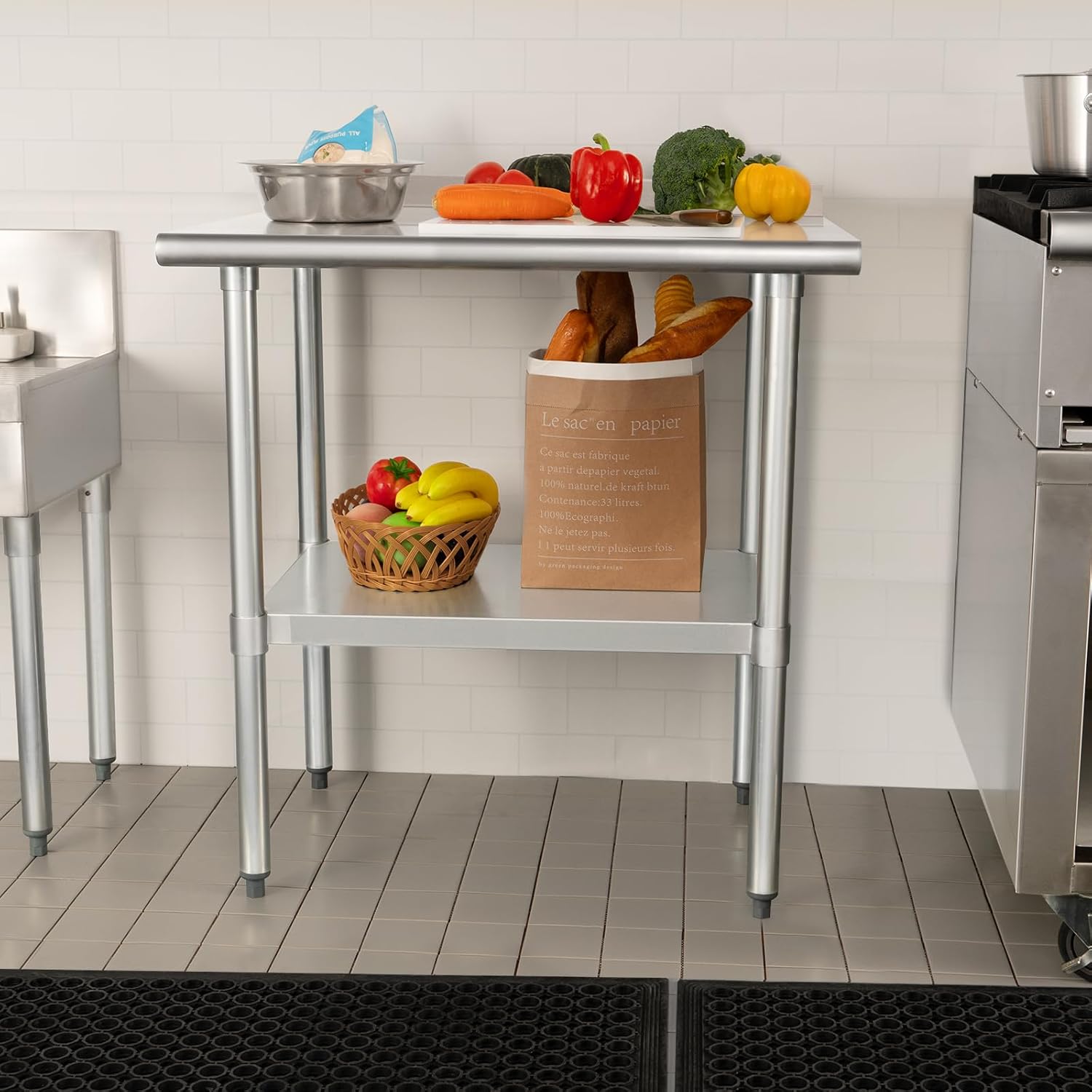 Thumbnail 5 de HARDURA Stainless Steel Prep & Work Table 24 x 30 Inches with Undershelf and 2" Backsplash (NSF)