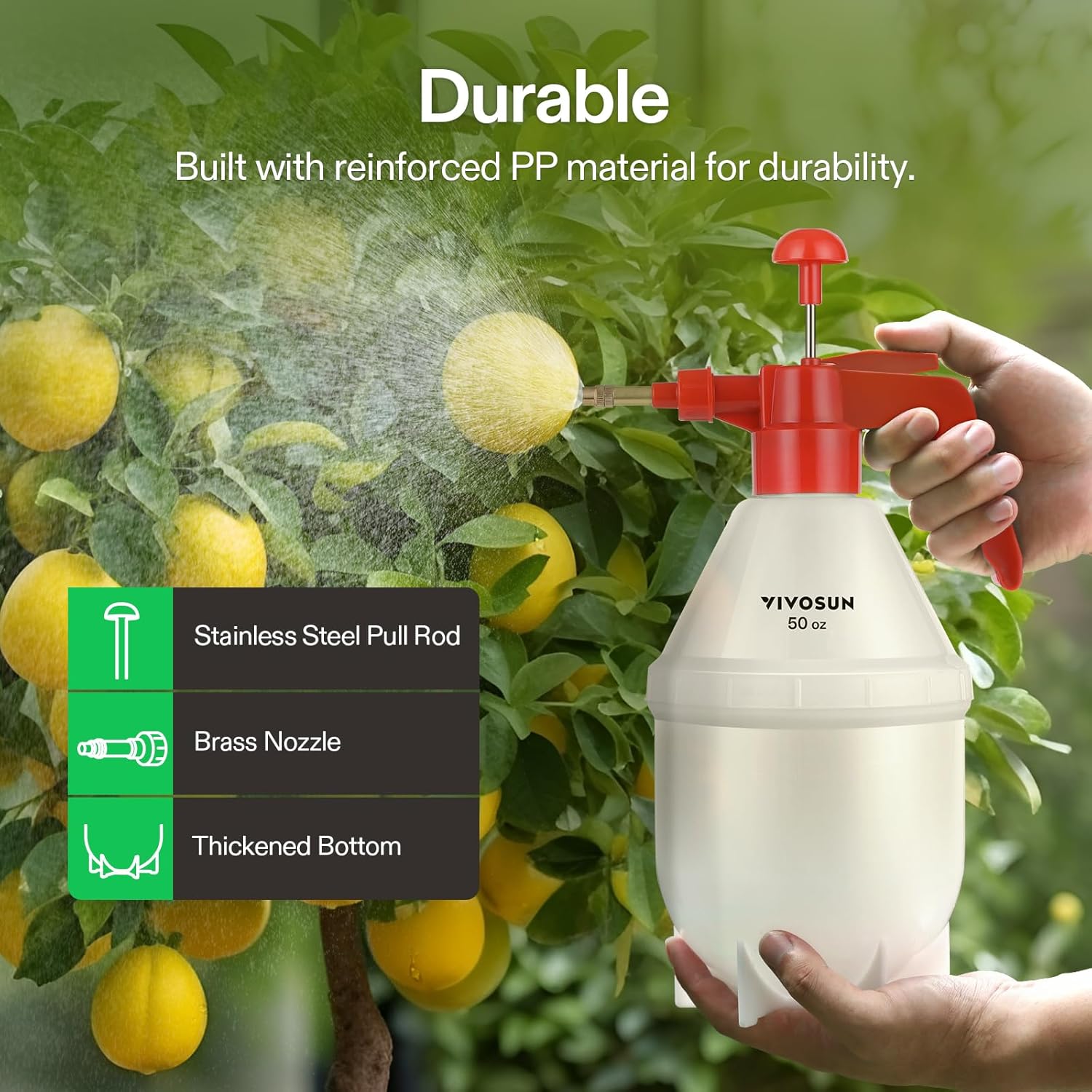 Detalle 2 de VIVOSON Pulvérisateur à pression de jardin 1,5 L rouge avec buse en laiton réglable