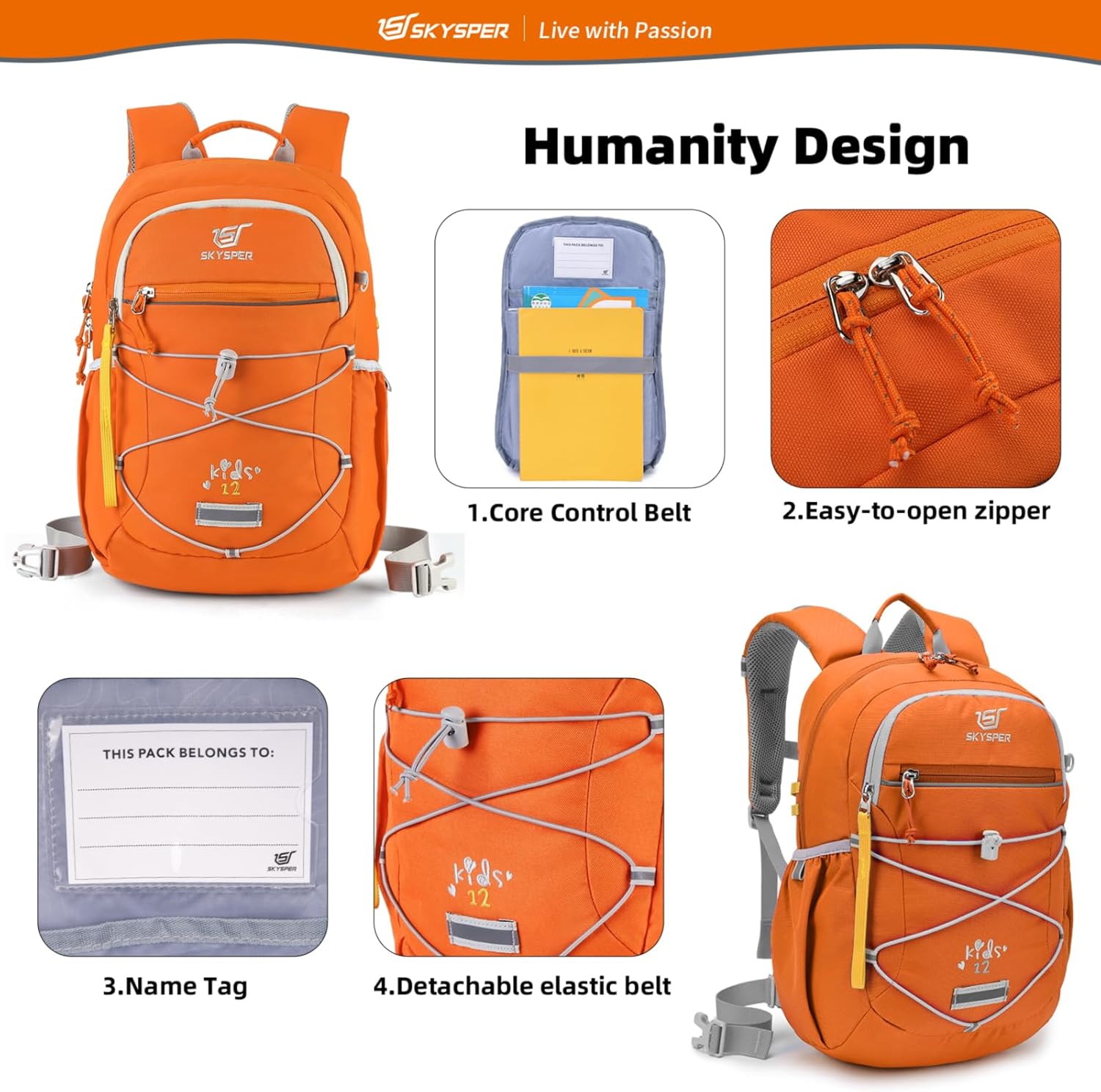 Detalle 2 de SKYSPER Kinderrucksack fürs Wandern (3–8 Jahre) – komfortabler Rucksack mit Brustgurt und verstellbarer Größe