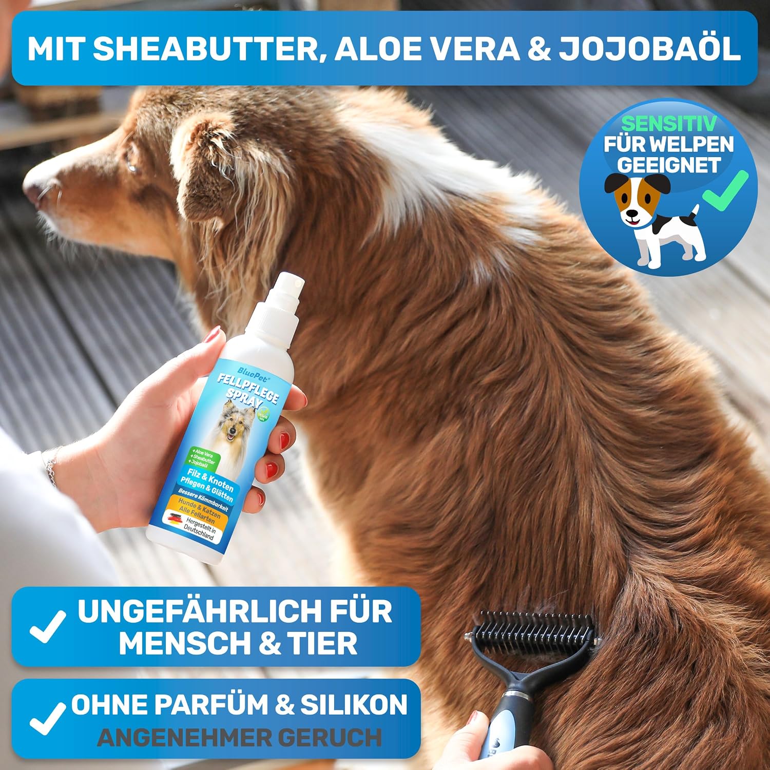 Detalle de BluePet 200 ml Entfilzungsspray für Hunde & Katzen 🐾
