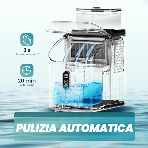 Detalle de EUHOMY Macchina del Ghiaccio Casa 15 kg/24h con 16 cubetti in 13 minuti – Autopulente, serbatoi da 0,5 L e 1,5 L, accessori inclusi