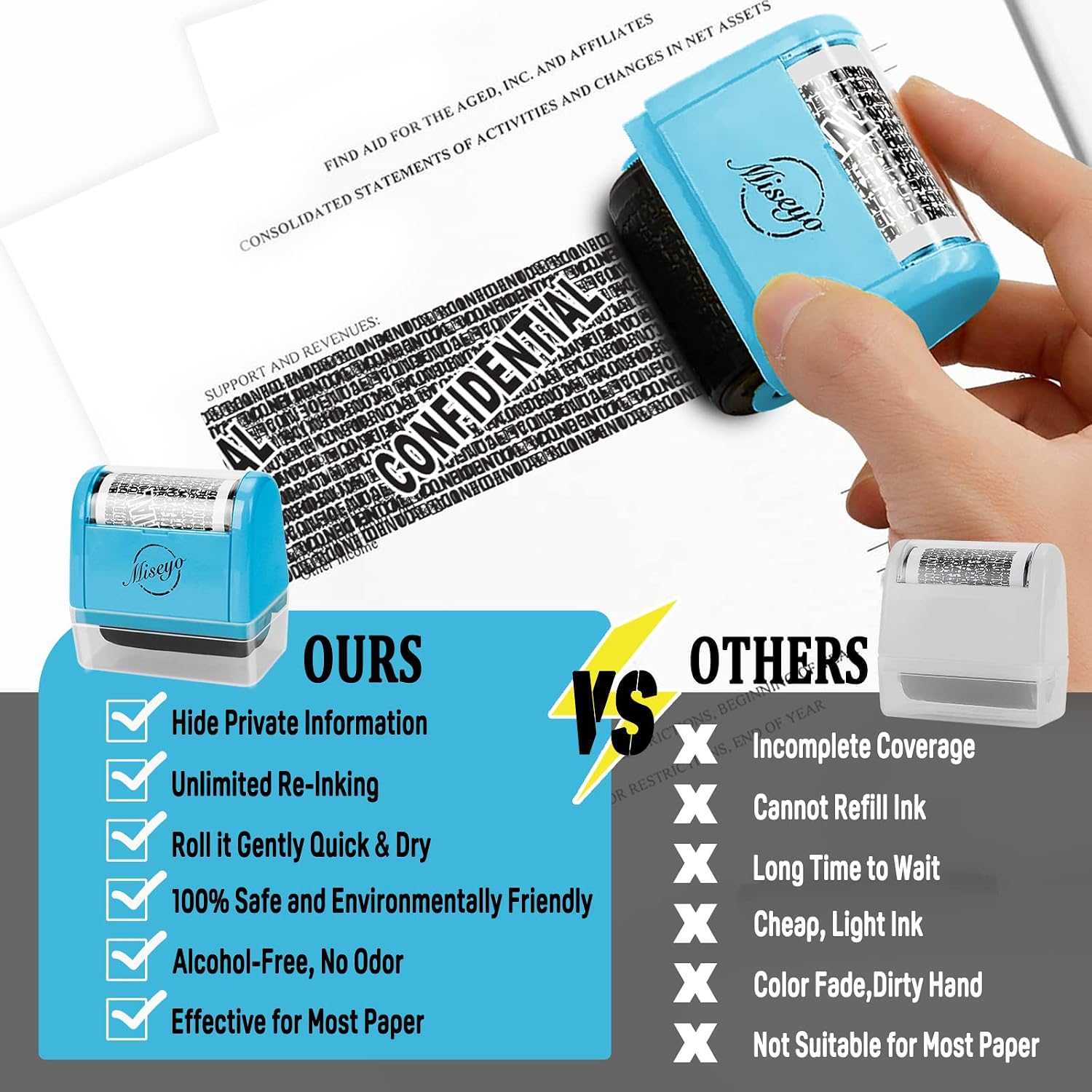 Thumbnail 6 de Miseyo Identity Theft Protection Roller Stamp Set - Blue (6 Refills Included)