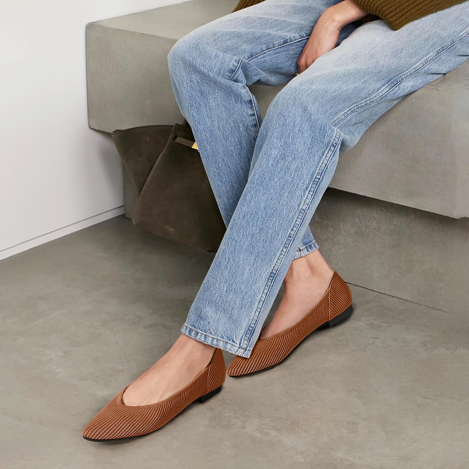 Thumbnail 1 de TINGRISE Women's Pointed Toe Knit Flats 👠