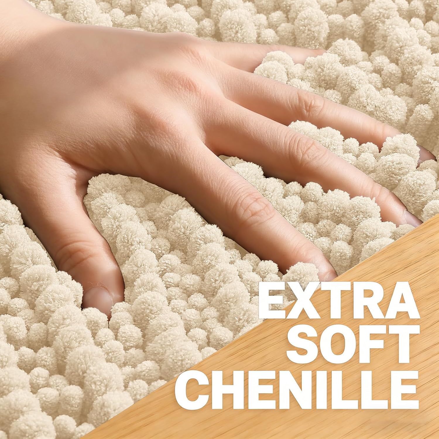 Thumbnail 2 de OLANLY Long Bathroom Rugs Runner (47x20) Chenille Bath Mat in Beige