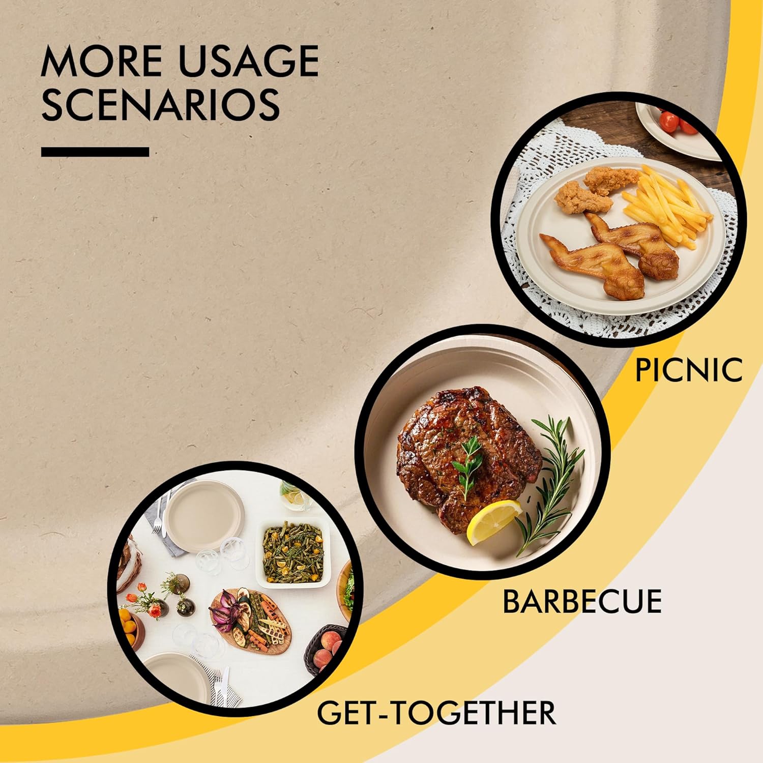 Detalle de RACETOP 10-Inch Compostable Paper Plates (150 Pack) — Heavy-Duty, Sugarcane Fiber, Unbleached Brown