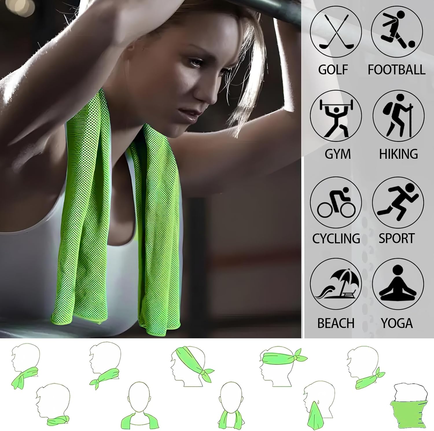 Thumbnail 3 de WIURGOHA 6-Pack Cooling Towels for Neck and Face (40x12in) – Microfibre gym cooling wraps