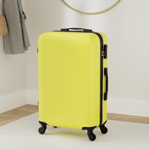 Detalle de CELIMS Maleta Mediana con 4 Ruedas. ABS, 65 cm, Amarillo – Perfecta para estancias de varios días