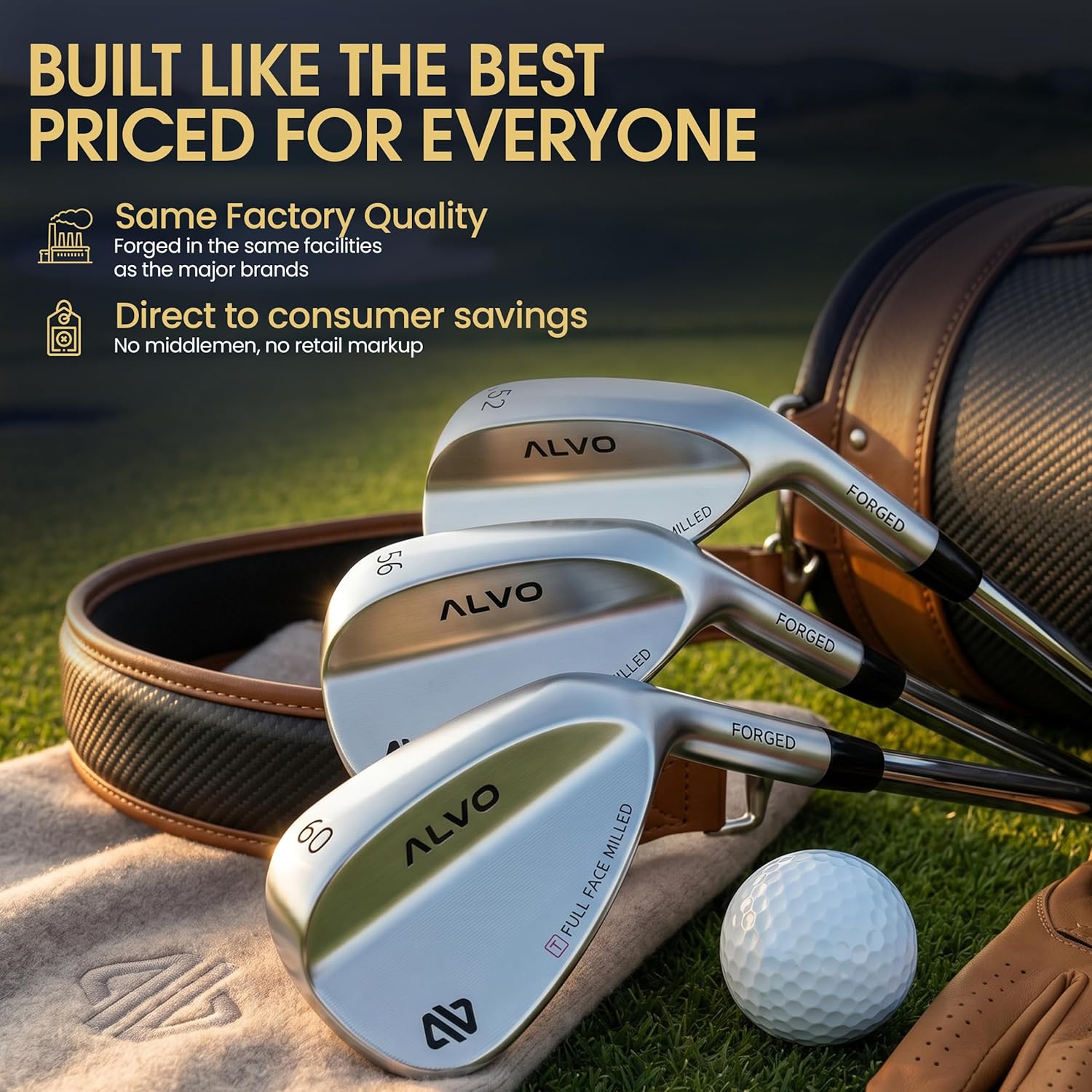 Detalle de ALVO GOLF Premium Full Face Wedges — 52/56/60/70 Degree Forged Spin Set