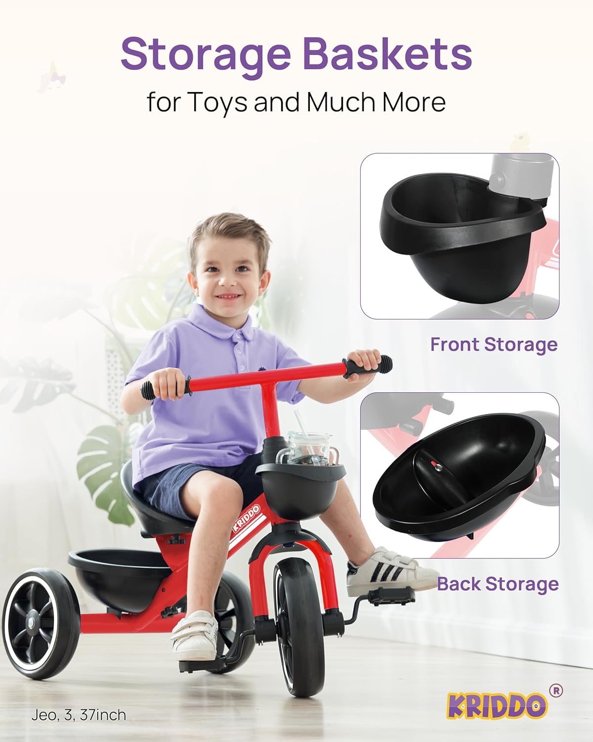 Thumbnail 4 de KRIDDO Kids Tricycle for 24 Months to 4 Years – Red