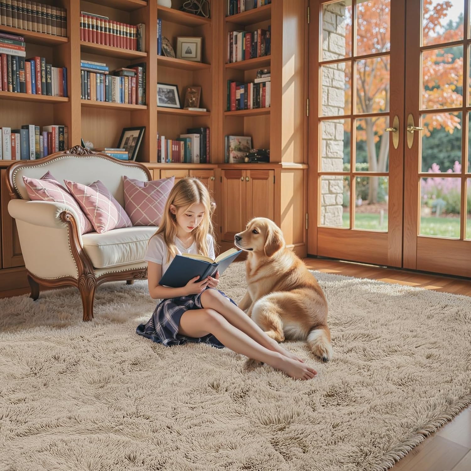 Detalle de 8x10 Beige Shaggy Area Rug 🛋