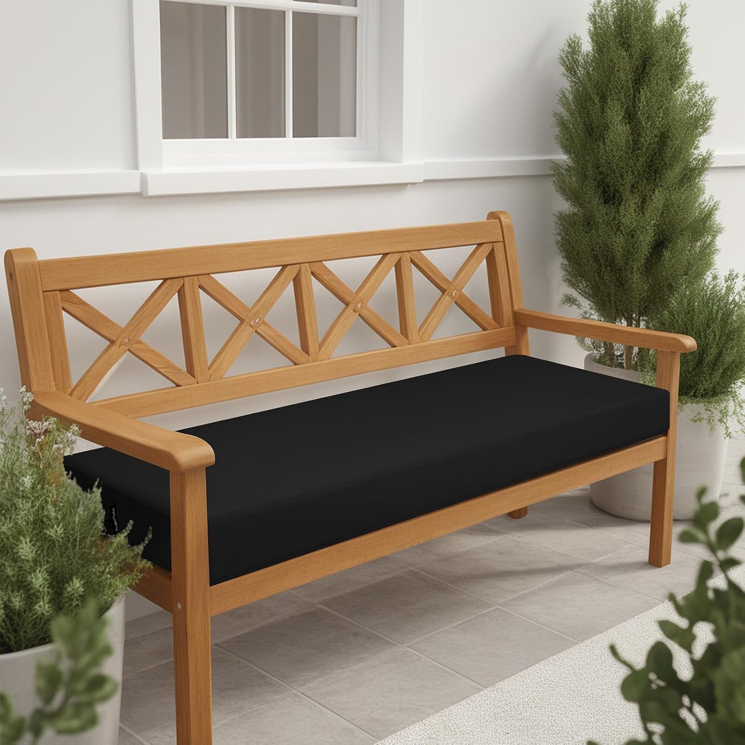 Thumbnail 6 de PRIMEPATIO Outdoor Bench Cushion (8cm memory foam) with waterproof cover and ties, black