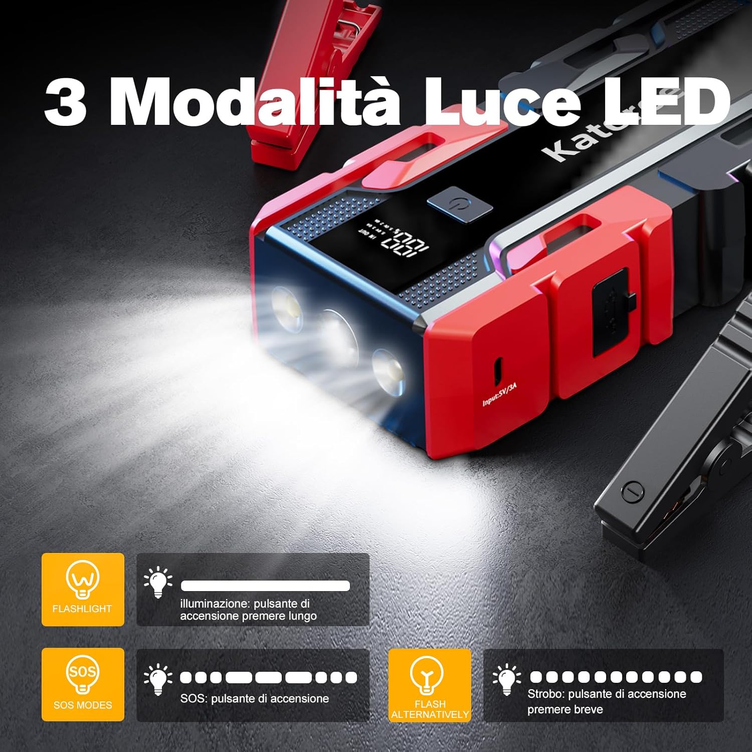 Thumbnail 3 de Avviatore batteria auto 6000A 12V con torcia LED 400 lm e ricarica USB-C