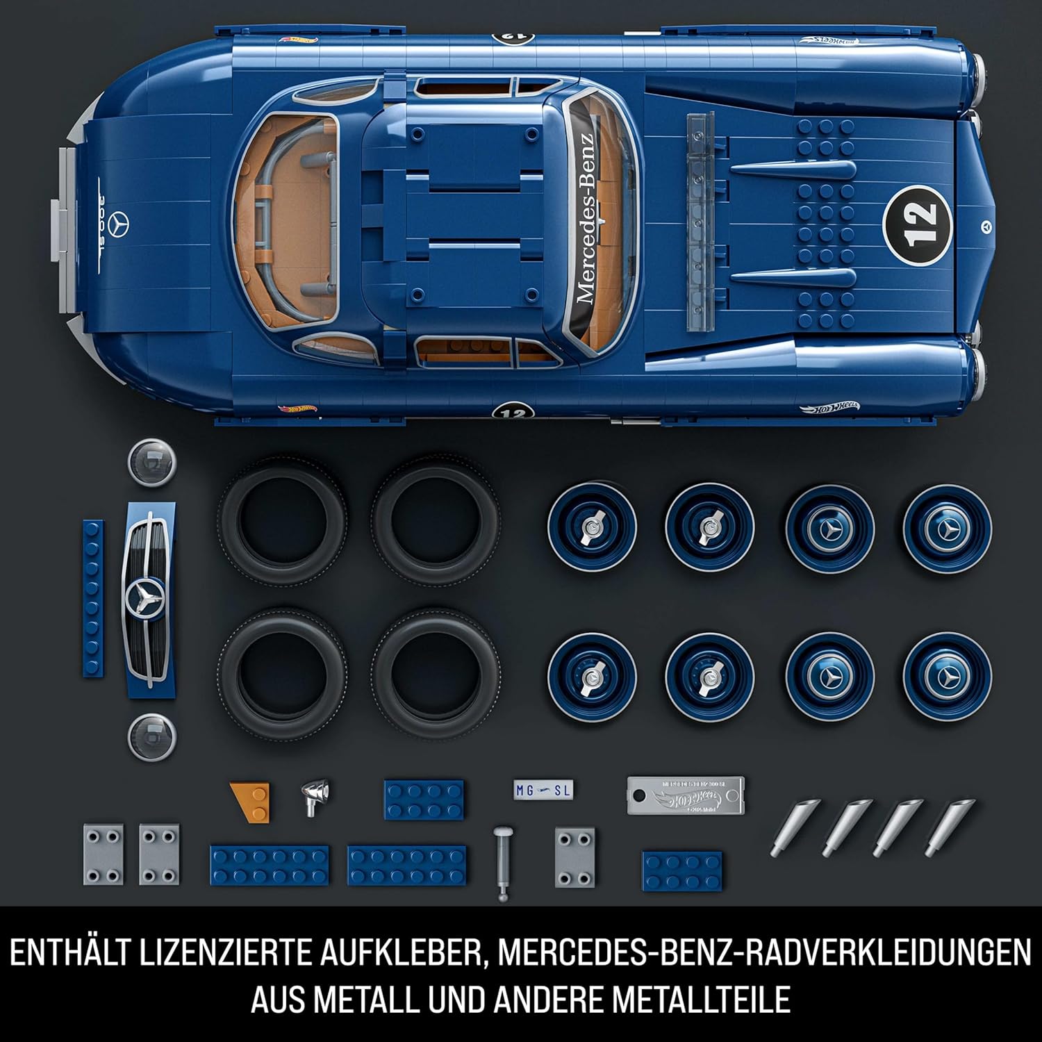 Thumbnail 3 de Mattel Brick Shop Hot Wheels Premium Serie – Mercedes-Benz 300 SL, 1:12, 1600 Teile (HWW25)