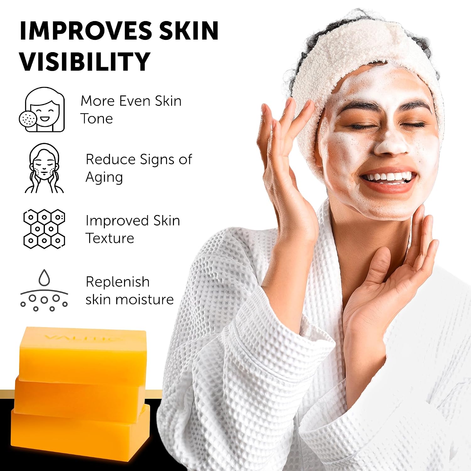 Thumbnail 1 de VALITIC Kojic Acid Dark Spot Remover Soap Bar Bundle (Turmeric, Vitamin C, Retinol, Shea Butter) — 3 Pack with African Net