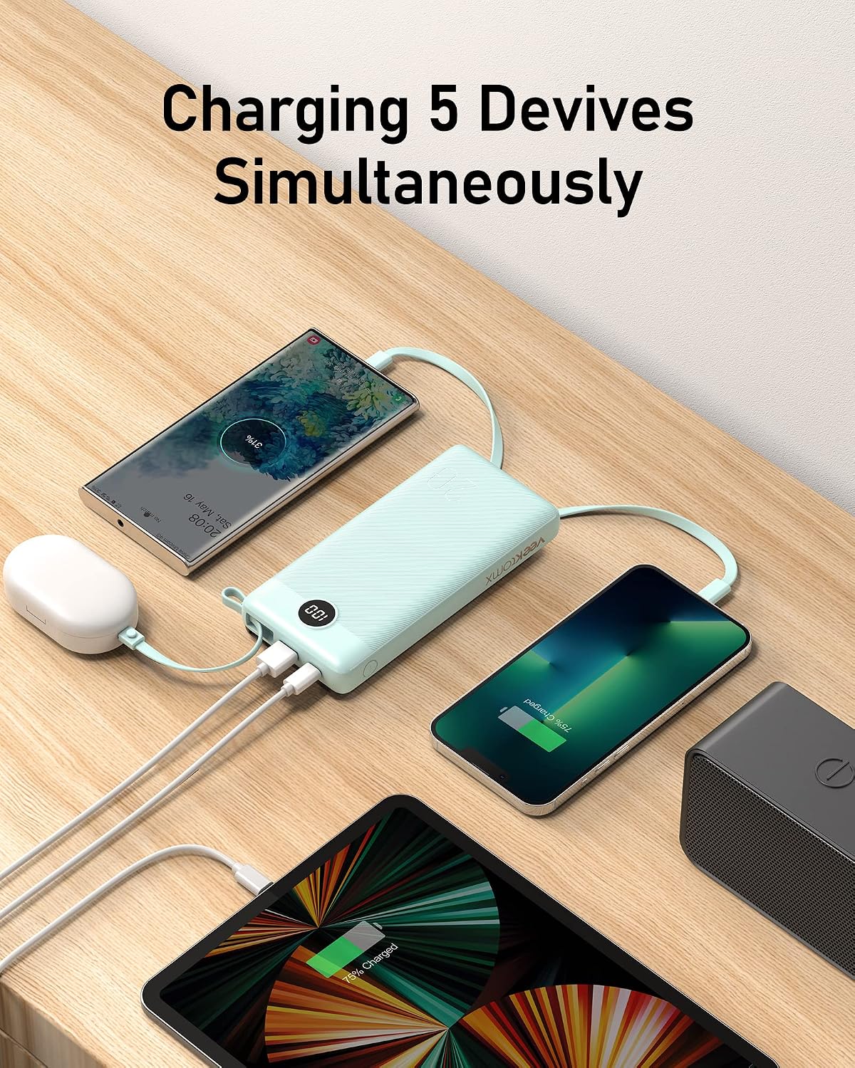 Detalle de VEEKTOMX Power Bank 20000mAh con cavi