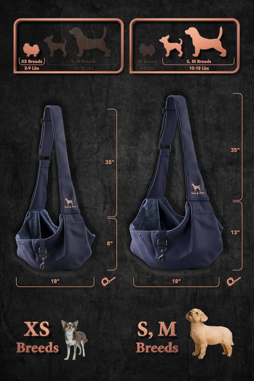 Detalle 2 de Noah & Paw dog sling carrier for small dogs (3–10 lb) with adjustable padded strap and double safety