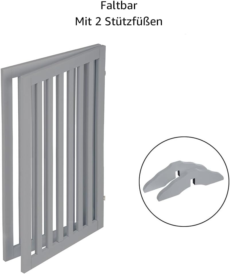 Thumbnail 3 de unipaws 91 cm hohes freistehendes Absperrgitter aus Holz, faltbar & erweiterbar (2-teilig), grau