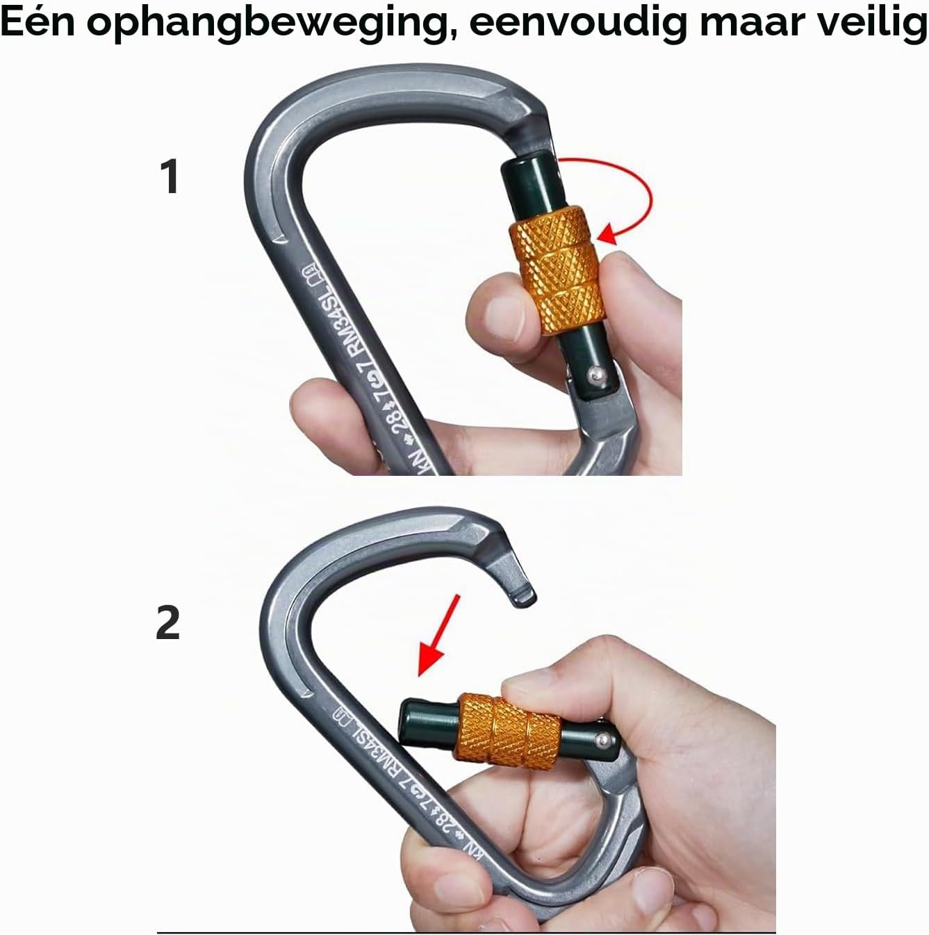 Detalle de SOB 28KN klimkarabijnhaken van 7075-aluminium met schroefsluiting