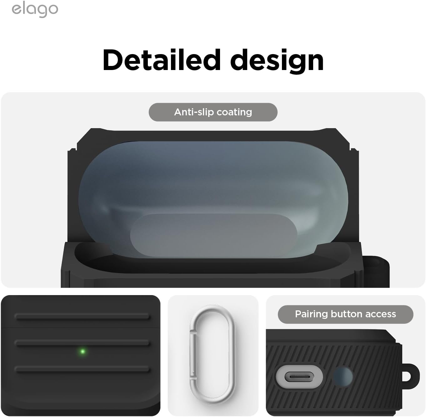 Thumbnail 4 de elago Coque Armor en silicone pour Samsung Galaxy Buds 3 / 3 Pro / 3 FE, avec mousqueton (noir)