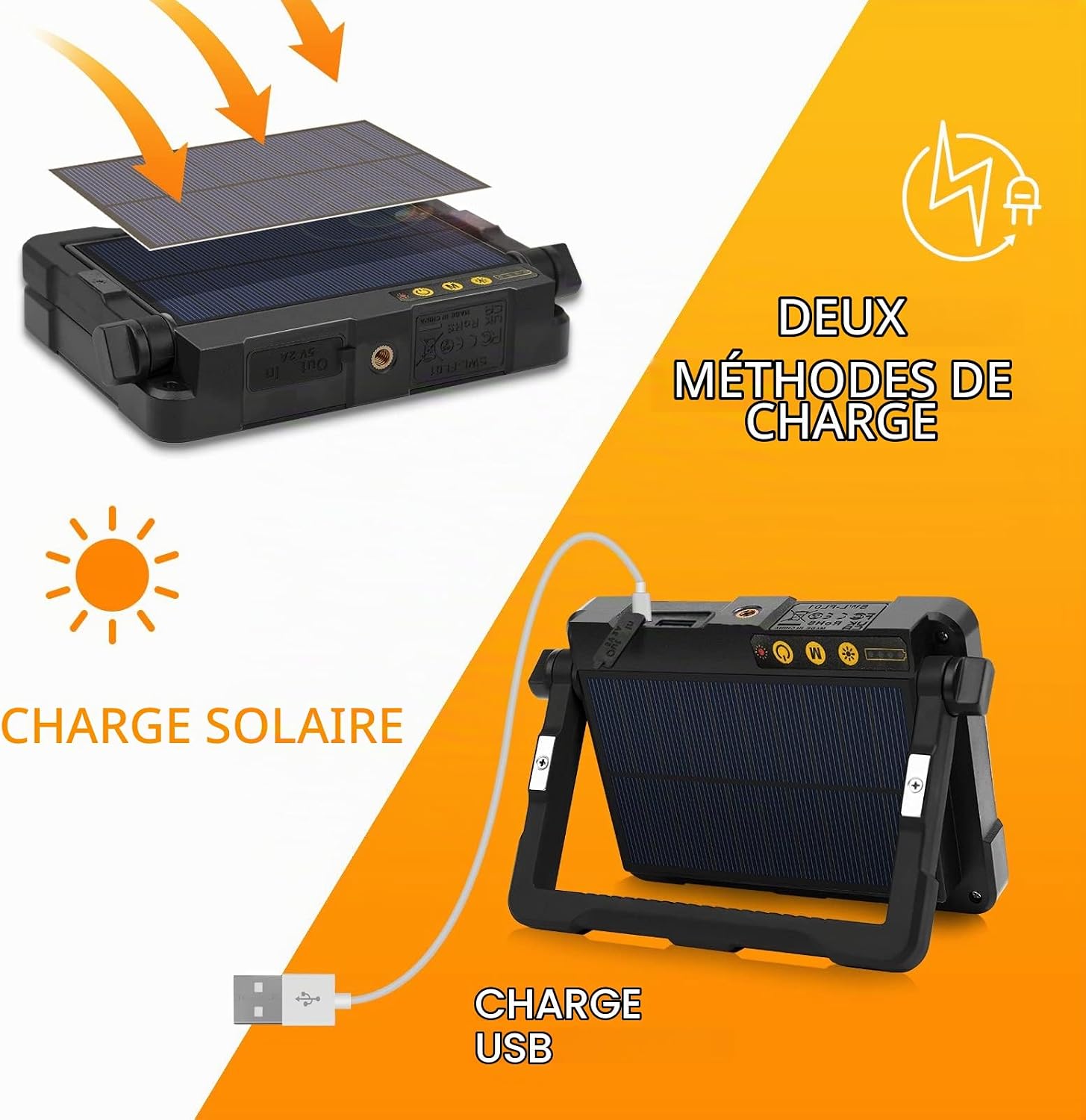 Detalle 2 de MEIKEE FLC060 led-werklamp, 10.000 mAh, 4 lichtmodi en USB- en zonne-oplading