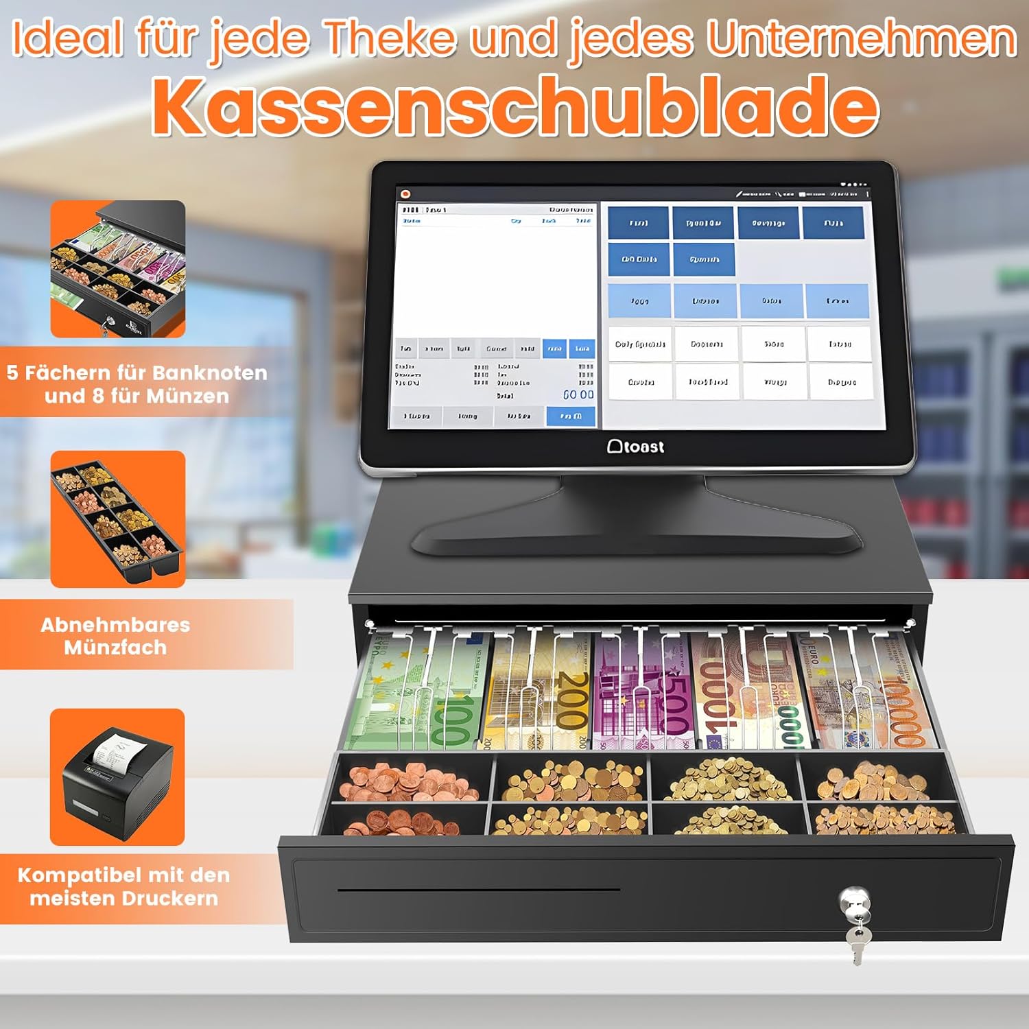 Thumbnail 2 de Tiskgg große elektrische Kassenschublade mit RJ-11, 5 Banknotenfächer und 8 Münzfächer (12V)