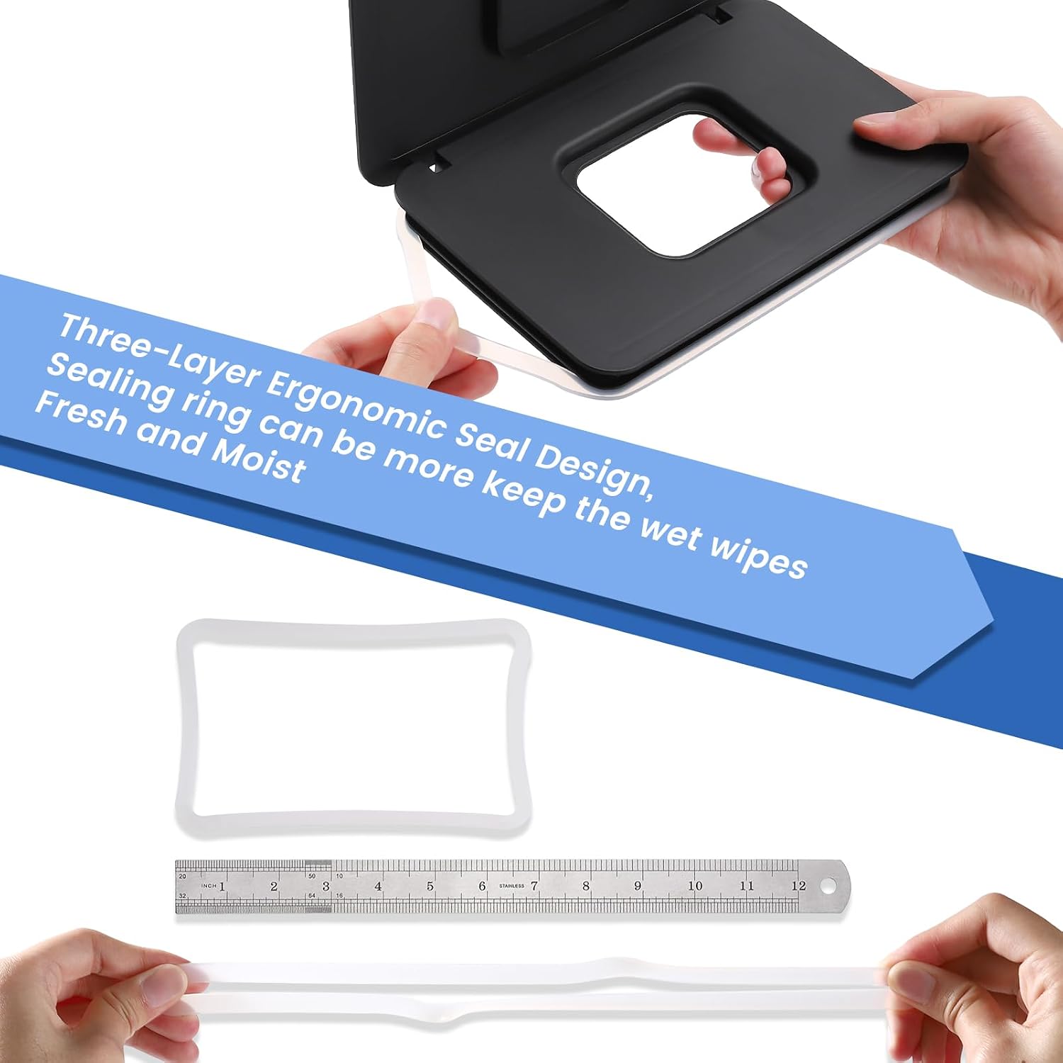 Detalle de Lijroavy QLH7002 Baby Wipes Dispenser 2-Pack, Black and White, Sealing Lid