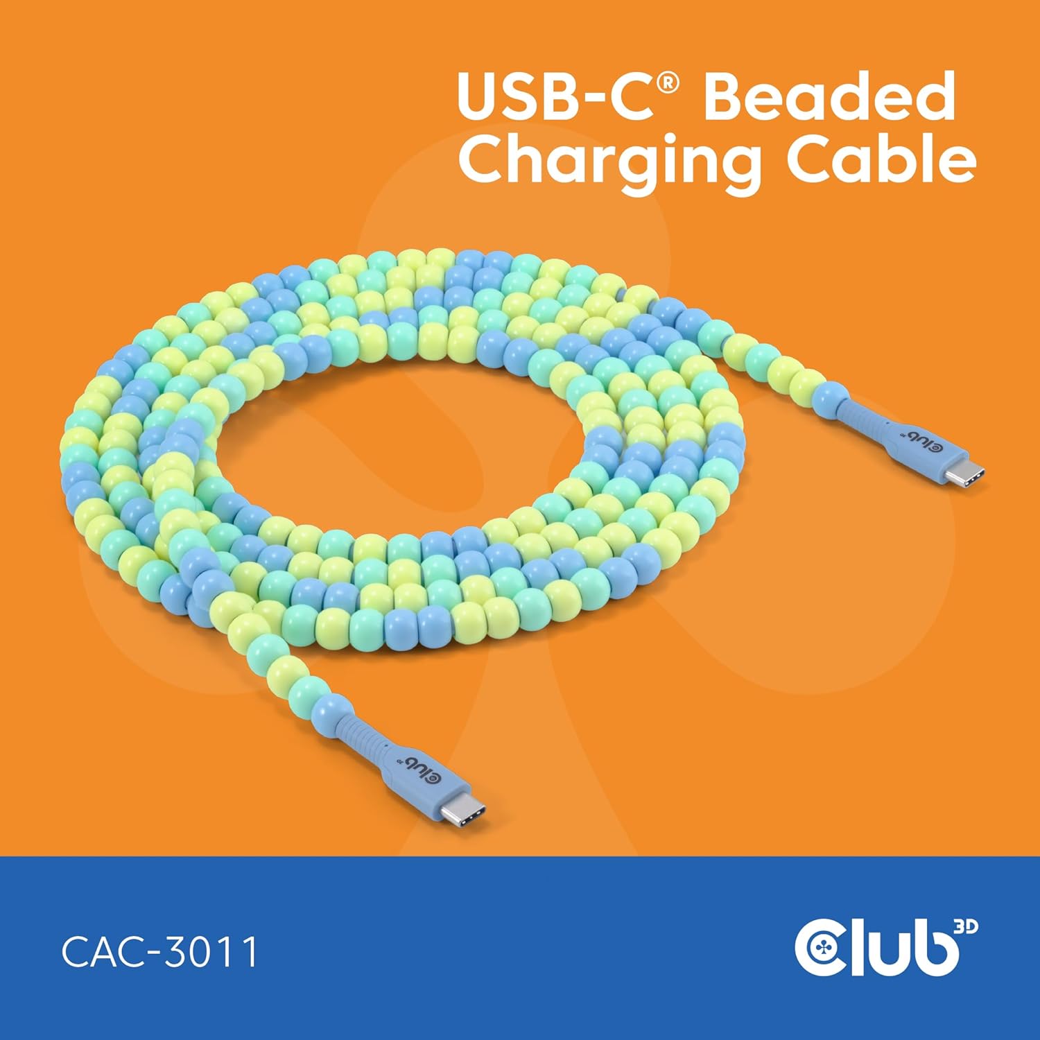 Thumbnail 1 de Club 3D CAC-3011 USB-C Perlenkabel Blau – Datenkabel bis USB 480 Mbit/s, bis 60 W