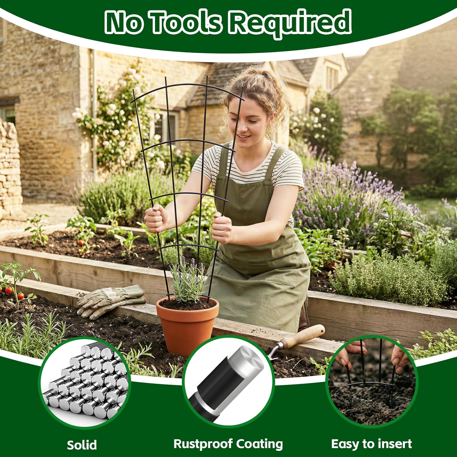 Thumbnail 3 de Thealyn 4 Pack 82 cm Metal Garden Trellis – Fan-Shaped, Rustproof Support for Climbing Plants