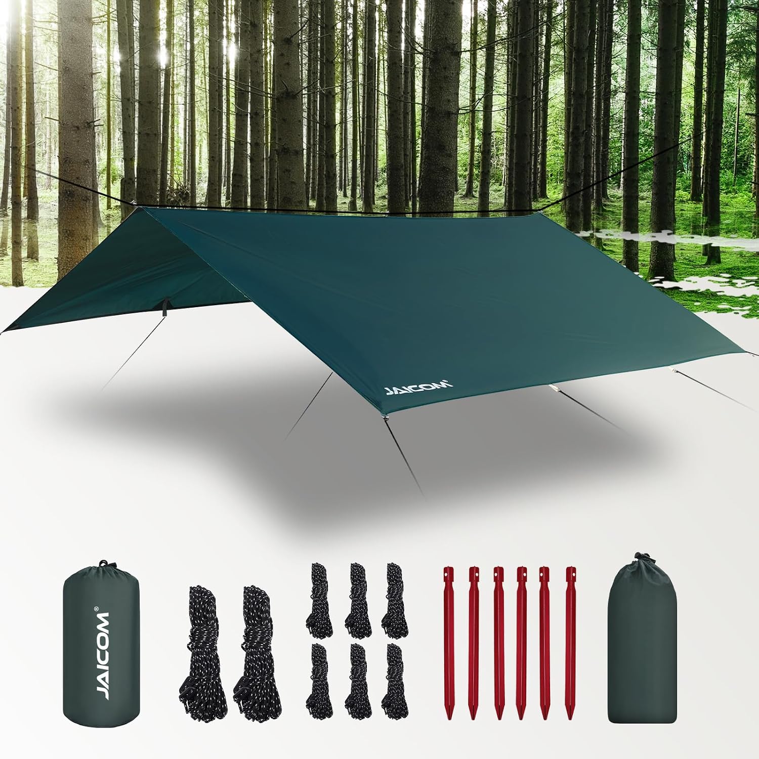 JAICOM Tarp Campeggio 3M x 3M: telo impermeabile, ultra leggero e versatile per amache, campeggio e picnic
