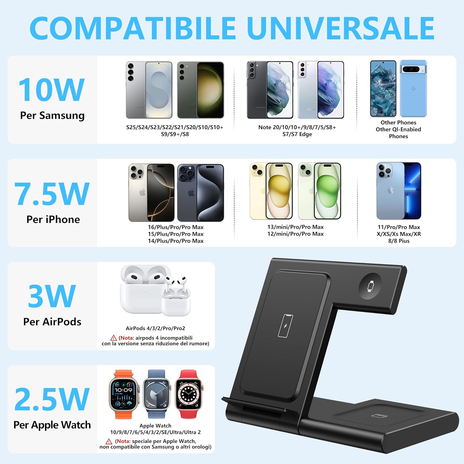 Thumbnail 3 de Caricatore Wireless Apple 3 in 1: Stazione di Ricarica Rapida per iPhone, Apple Watch e AirPods