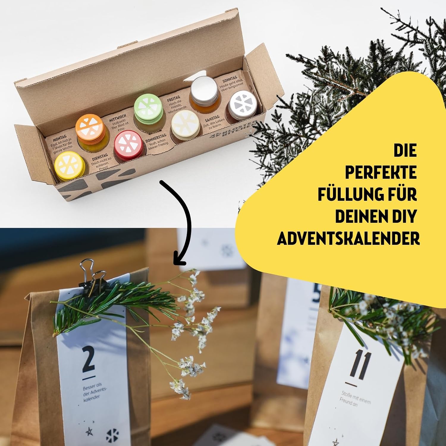Thumbnail 2 de Bio Ingwer Shot Geschenkset mit echten Ingwerstückchen – Kloster Kitchen, 7 Flaschen á 30 ml (6 Sorten, vegan)