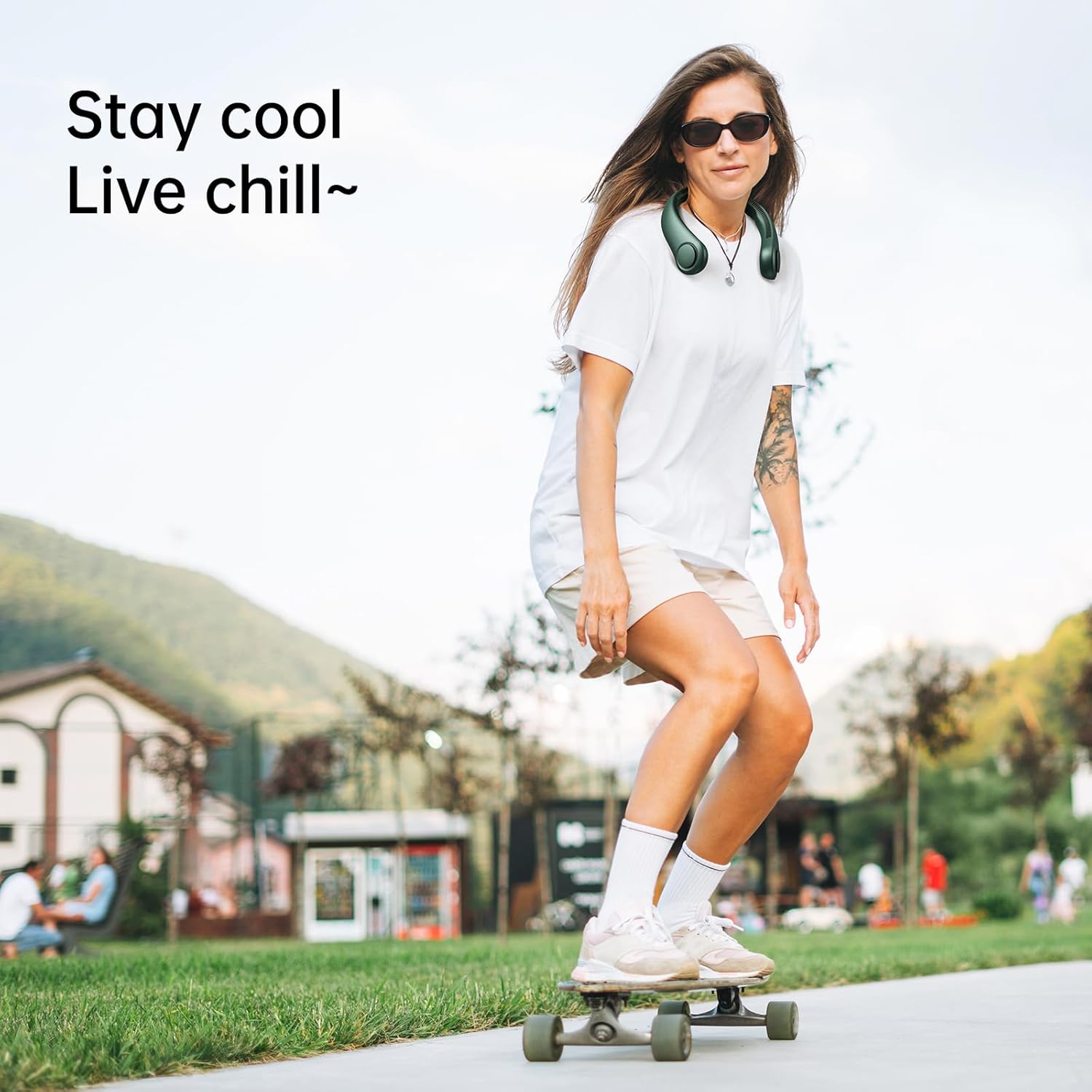 Thumbnail 6 de JISULIFE Portable Neck Fan (Dark Green) – Hands-free bladeless wearable with 5 speeds and 4000 mAh battery