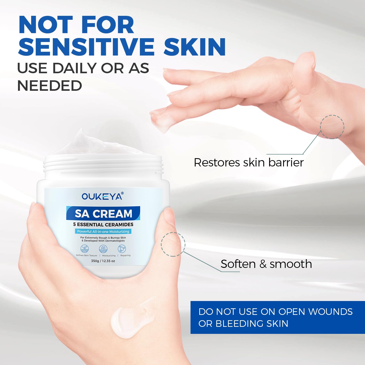 Thumbnail 4 de OUKEYA SA Glättende Feuchtigkeitscreme mit 5 Ceramiden, Salicylsäure & Hyaluronsäure (350 g) für trockene, raue Haut