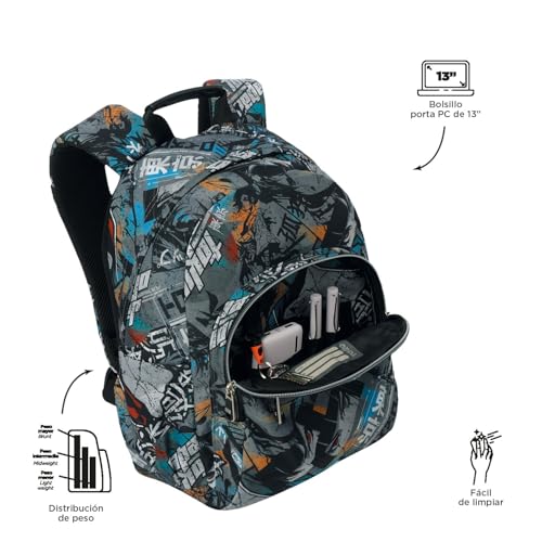 Detalle 2 de TOTTO Mochila Escolar Gommas (Mediana, 15 L) – Espalda ergonómica, bolsillo para PC 14" y botellas
