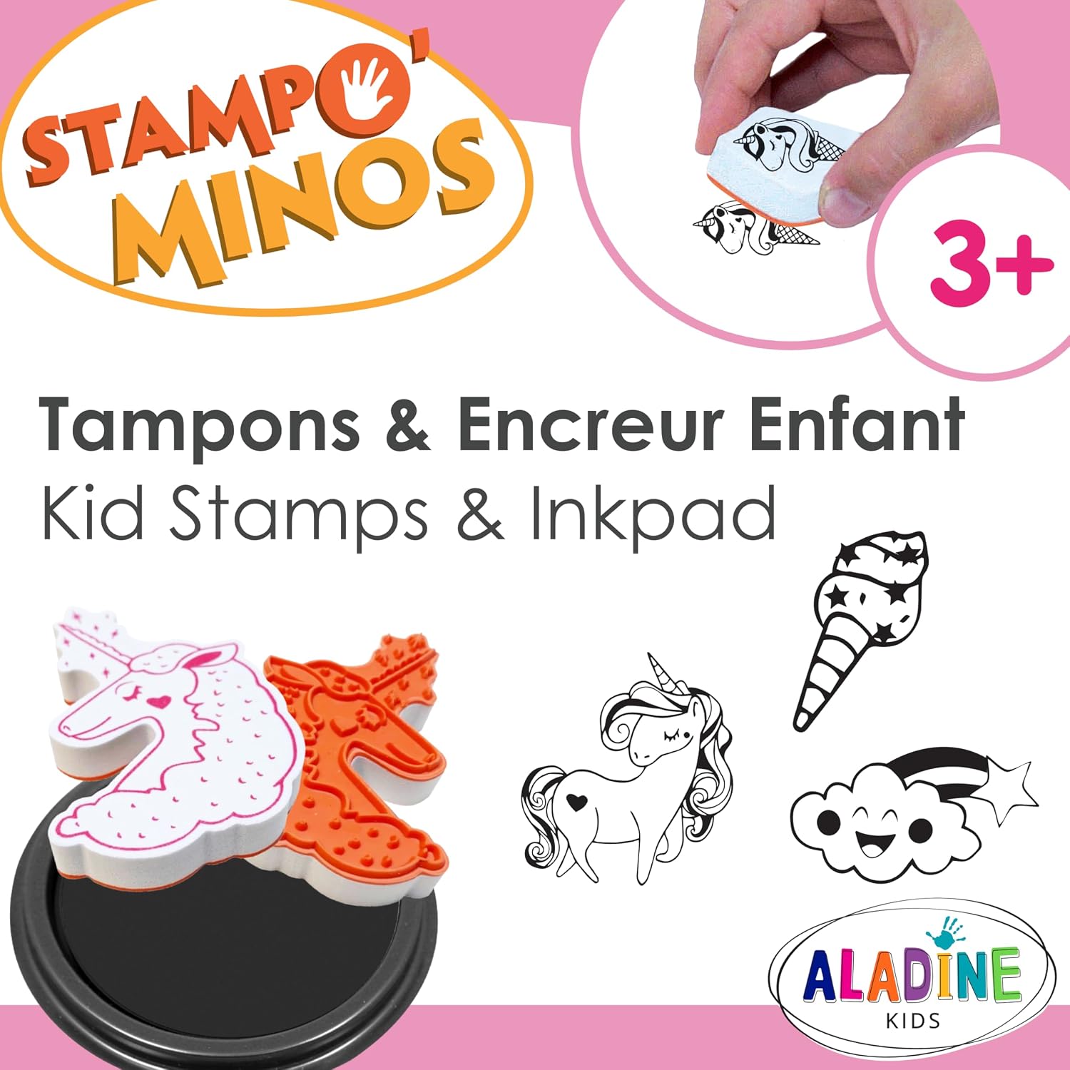 Detalle de Aladine 85145 Stampo Minos stämpelset med 18 enhörningsstämplar och stämpeldyna